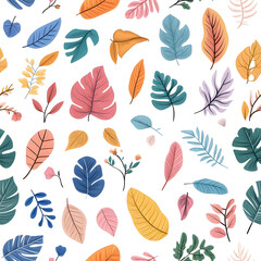 Obraz premium Floral flowers and beautiful colorful leaves wallpaper seamless pattern for interior decoration or background.