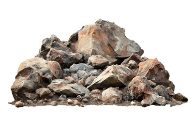 pile of broken rock rubble, architecture building cracked stone. cut out.