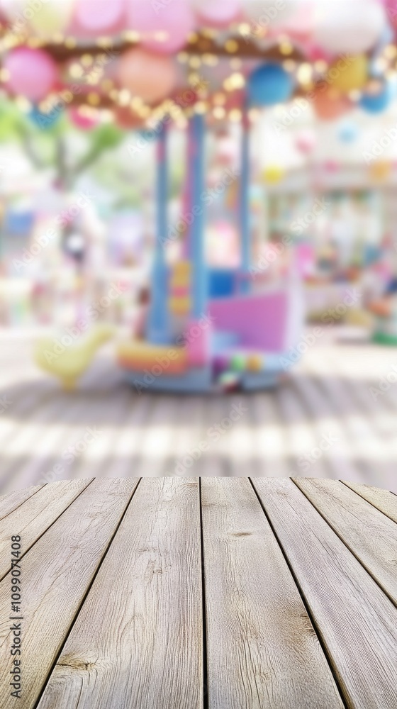 Poster inviting wooden tabletop ready for display in a bright and playful children's room setting adorned w