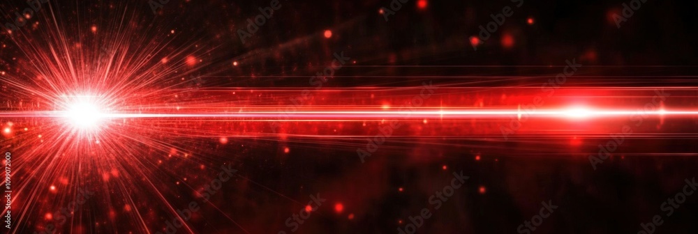 Poster abstract red laser beam illuminating dark background with dynamic visual effects and glowing particl