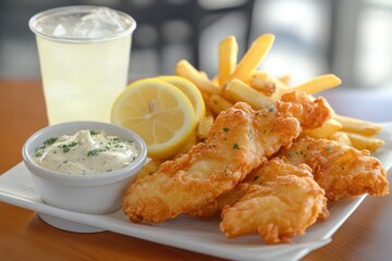 Fried Fish Plate with Fries and Dip