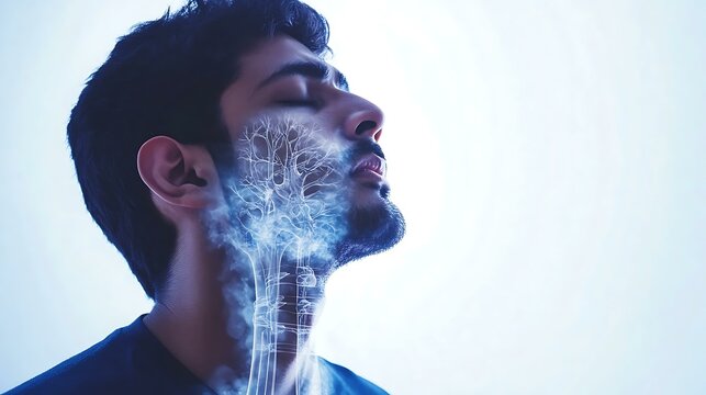 indian man has Frequent shortness of breath not able to the breathing in proper way need a image like realstic image format and make it in white background.