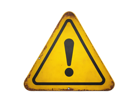 A triangular yellow warning sign with a black exclamation mark, showing signs of wear and tear. Perfect for conveying caution, danger, and safety messages. - Powered by Adobe