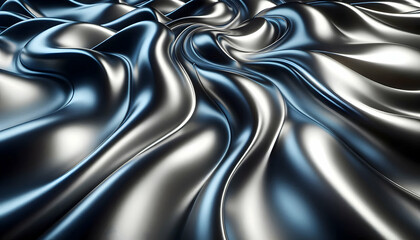 Obraz premium Fabric Smooth metallic silver fabric texture background with a wavy design, 3D render illustration, showca4