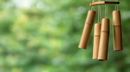 Handmade Bamboo Products Concept, Bamboo Wind Chimes Swaying Gently in the Breeze Outdoors