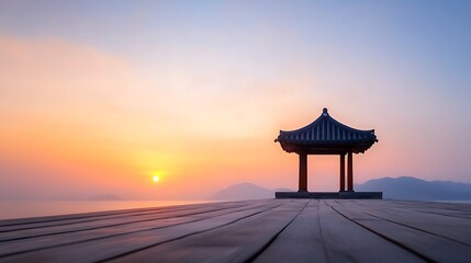 Fototapeta premium Serene Sunrise at the Pavilion.