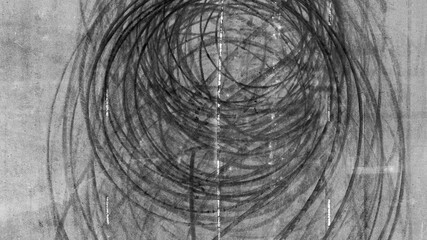 Car tire mark from car skid mark, Car tire on asphalt road race track, Texture and background car wheel tire mark on asphalt road. © Kalyakan