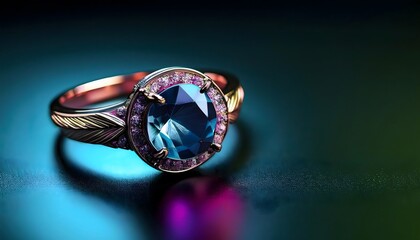 Opulent cocktail ring, vivid gemstone, glamourous setting, 3D illustration, ring jewelry, trendy, aesthetic.