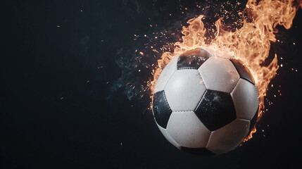 Fototapeta premium Fiery Passion: A soccer ball engulfed in flames, a powerful metaphor for the intensity and drive of the sport.