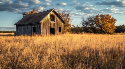 Abandoned Farmhouse in Autumn Field