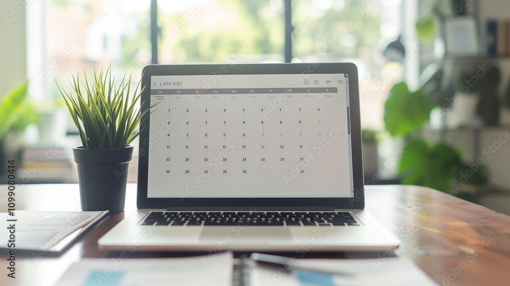 Canvas Prints business schedule calendar display on screen of a laptop on the table in modern office