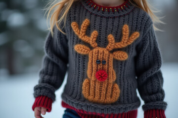 Cozy winter fashion with cute reindeer sweater for festive holiday celebrations