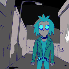 Punk Character in Neon Urban Alleyway