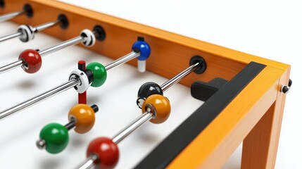 Close-up of orange foosball table.