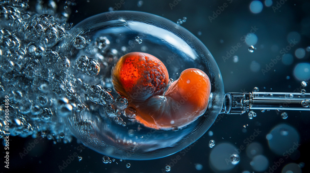 Poster intricate details of an orange object submerged in bubbles underwater