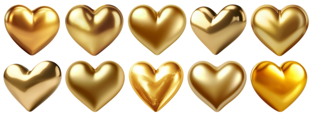 Gold hearts 3d shiny heart png clipart cutout transparent isolated