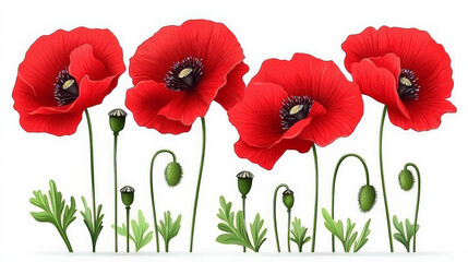 Fototapeta premium Vibrant red poppies with delicate swaying stems create stunning visual. These flowers symbolize beauty and resilience, adding touch of nature elegance to any setting