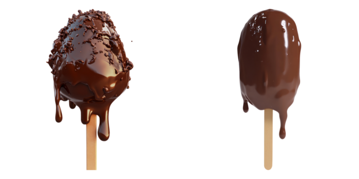 Chocolate ice cream on a sick isolated on transparent background, Set of