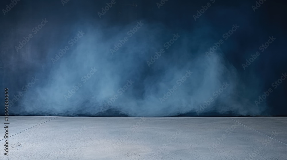 Poster empty room with dark blue background surrounded by smoke creating an atmospheric and mysterious ambi