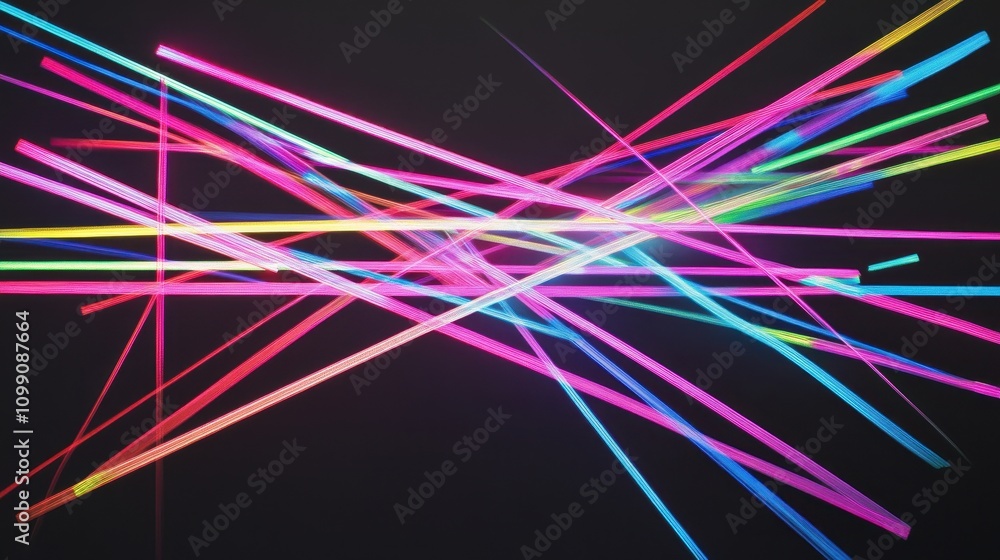 Poster a vibrant display of colorful neon lines intersecting against a dark background.