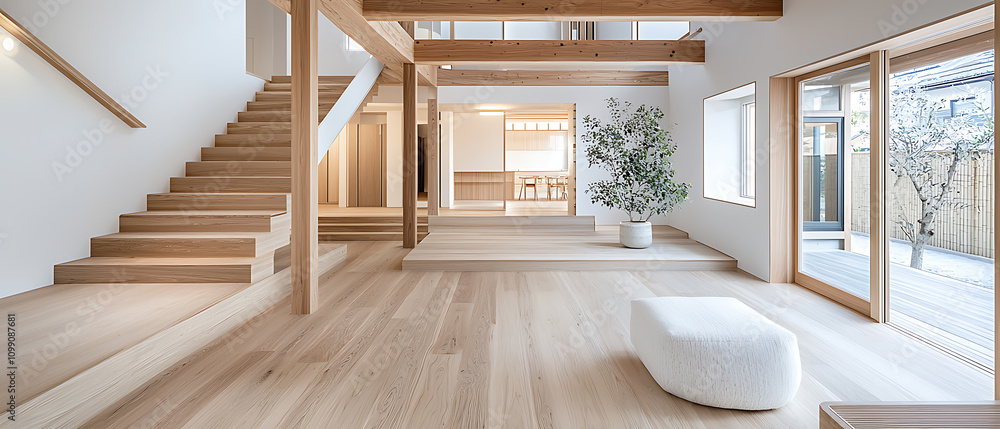 Poster building a minimalist house interior modern architecture open space design tranquil environment invi