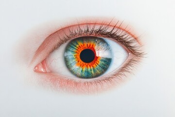 close-up of a human eye with vibrant colors and intricate details