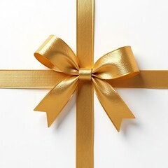 Fototapeta premium Gold ribbon with bow isolated on white