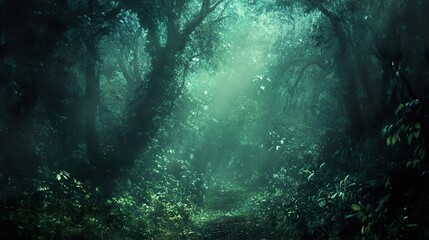Obraz premium Mystical Forest Path: A Serene Journey Through Misty Woods