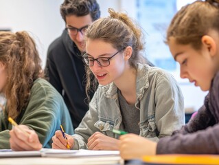 Obraz premium students engaged in collaborative learning at a desk