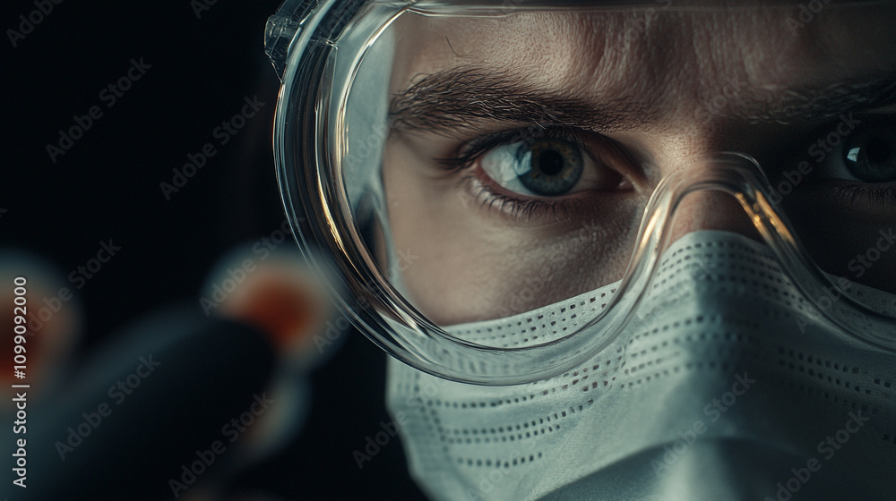 Poster lab technician examining samples with precision in a modern laboratory environment