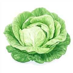 Obraz premium Fresh Green Cabbage with Crisp Leaves and Vibrant Color Perfect for Healthy Recipes and Culinary Usage, Isolated on White Background for Stock Imagery