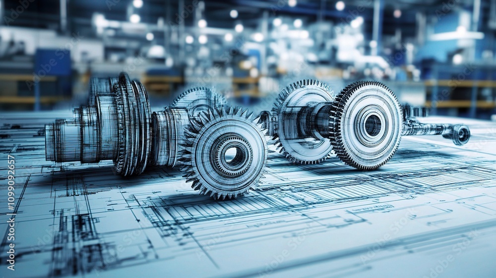 Poster detailed mechanical gears blueprint design for engineering projects