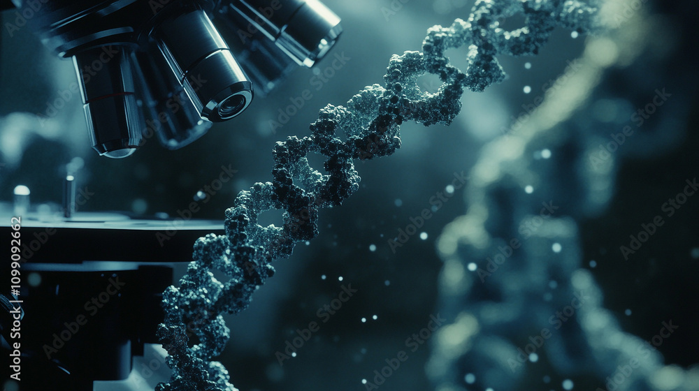 Aufkleber scientific exploration of dna structure under a microscope in a dark laboratory setting