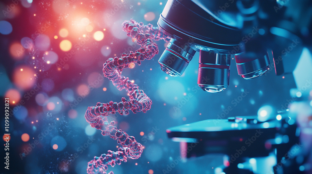 Poster exploring the microscopic world with advanced technology in a laboratory setting