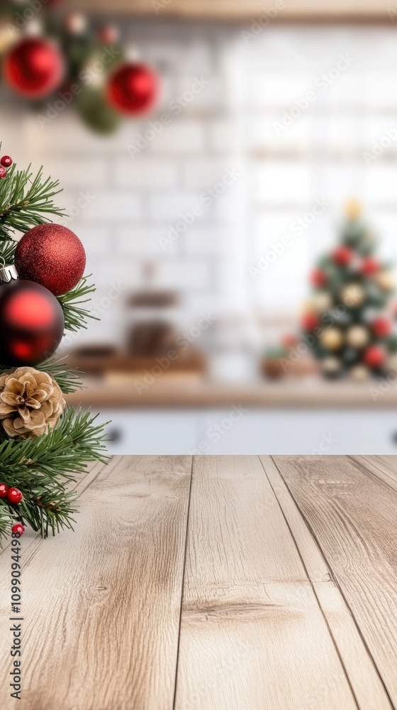 Poster create a charming festive display on a rustic wooden table with cozy home elements for new year and 