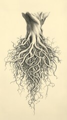 Fototapeta premium A detailed illustration of tree roots, showcasing intricate structures and connections.