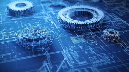 Detailed Mechanical Blueprints with Gears and Technical Designs