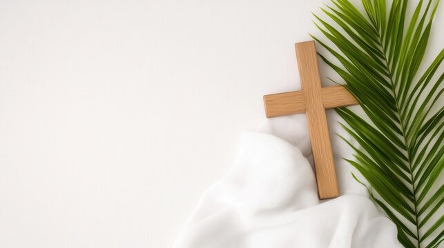 Reflecting on Ash Wednesday with a cross, linen, and palm leaves for spiritual renewal and contemplation
