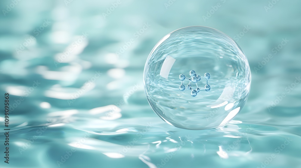 Poster a molecular structure encapsulated within a clear sphere on water