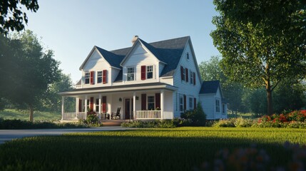 charming white house with a porch surrounded by greenery