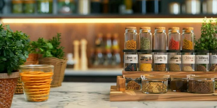 Spice rack on the kitchen counter, 4K Video