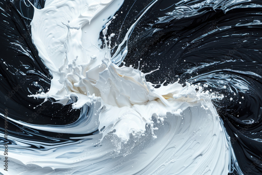 Poster dynamic movement of abstract black and white brush strokes artistic studio digital art creative envi