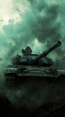 Might of the Battlefield: A Powerful Tank in a Smoky, Dark Atmosphere