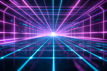 Obraz premium Futuristic Digital Grid Background with Neon Blue and Purple Lines
