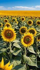Obraz premium Sunflower in Full Bloom Against Clear Blue Sky with Blurred Background