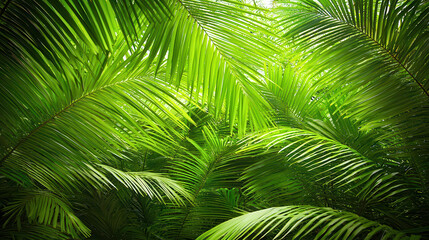 Fototapeta premium Lush tropical plants with vibrant green leaves create exotic atmosphere