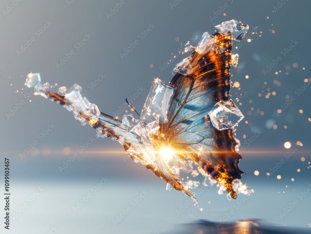 Poster exploring digital transformation a butterfly of binary code in the realm of technology and nature
