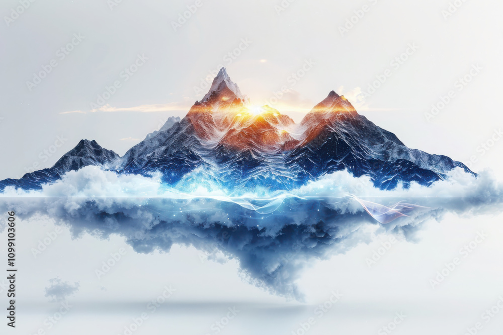 Poster transforming digital waves into mountain ranges a stunning data visualization in nature's expansive 