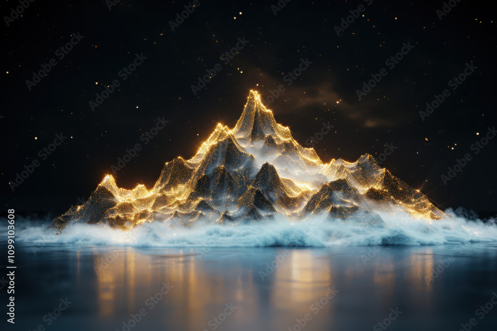 Poster transforming digital waves into mountain ranges visualization virtual environment data representatio
