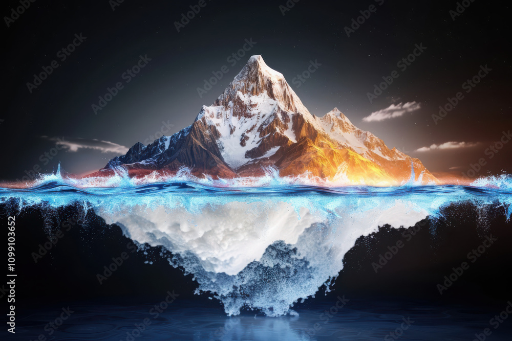 Poster transforming digital waves into majestic mountain ranges data visualization techniques in nature's l